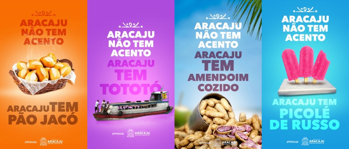 Campanha "Aracaju não tem acento" nas redes sociais já alcançou quase meio milhão de pessoas (Imagens: Divulgação)
