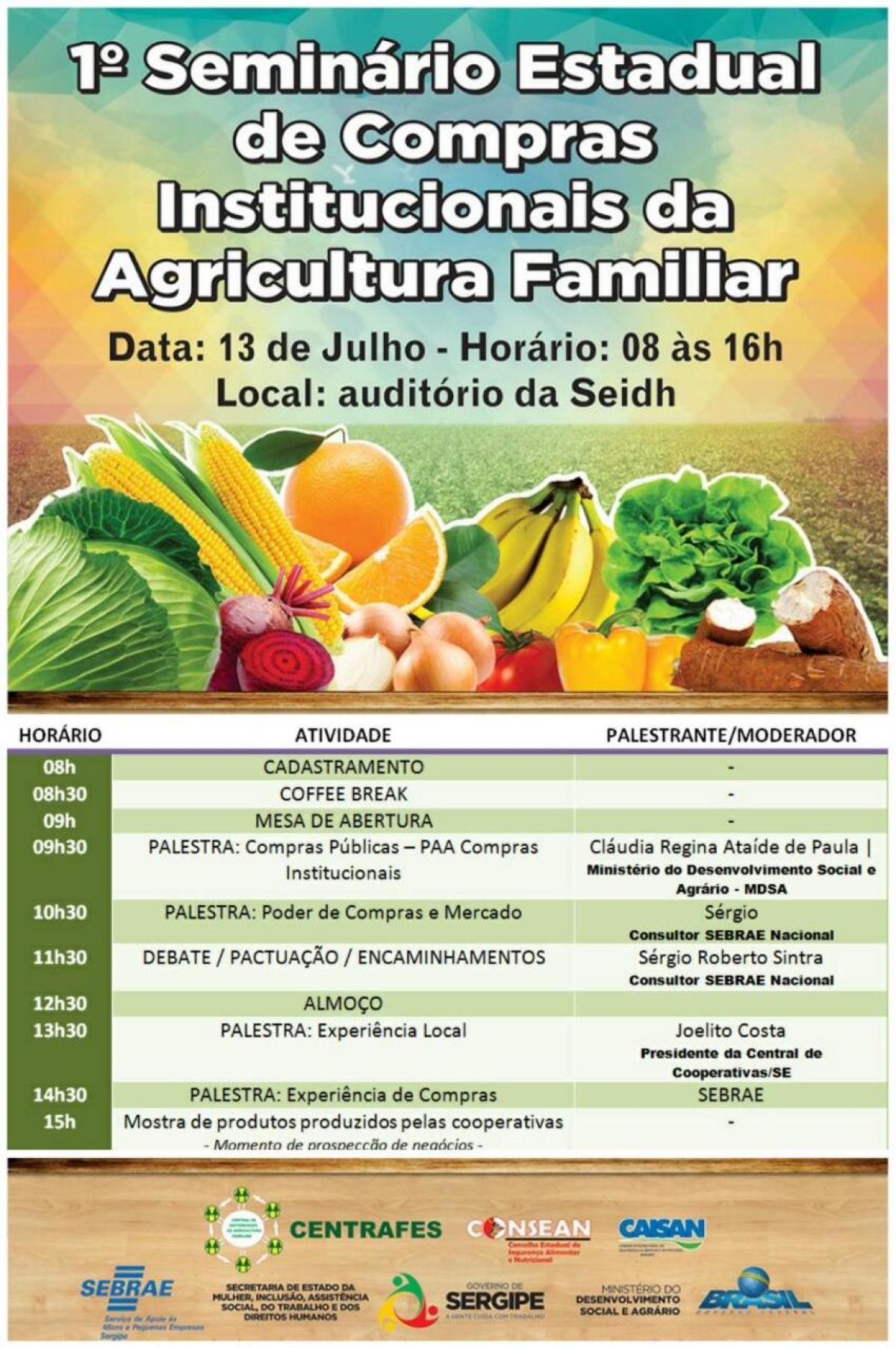 Seminário de Compras Institucionais reúne gestores e agricultores nesta quinta, 13 (Imagem: Divulgação)