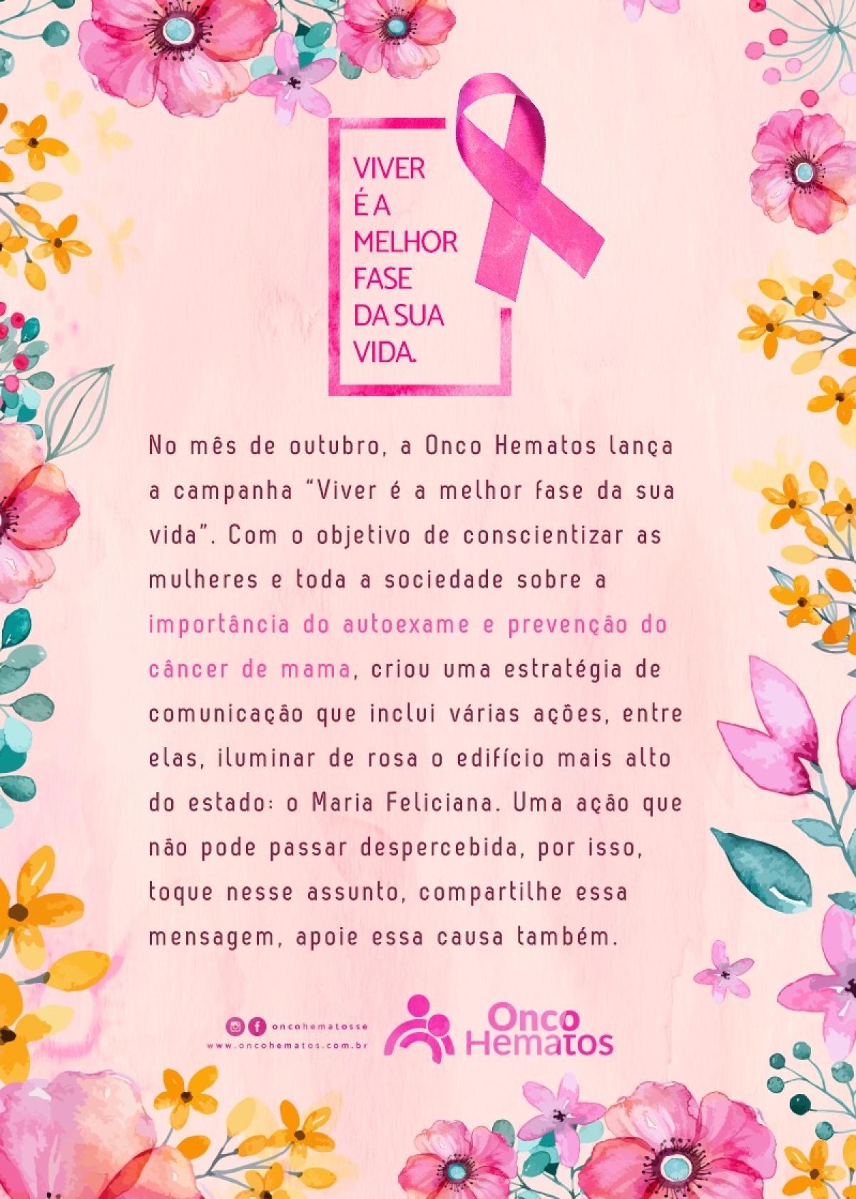 Onco Hematos realiza ações de conscientização durante o Outubro Rosa (Imagem: Onco Hematos)