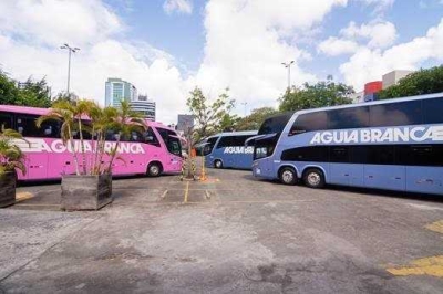 Águia Branca apresenta nova frota de ônibus e faz ação de alerta a prevenção ao câncer de mama em Aracaju (Foto: Assessoria Viação Águia Branca)