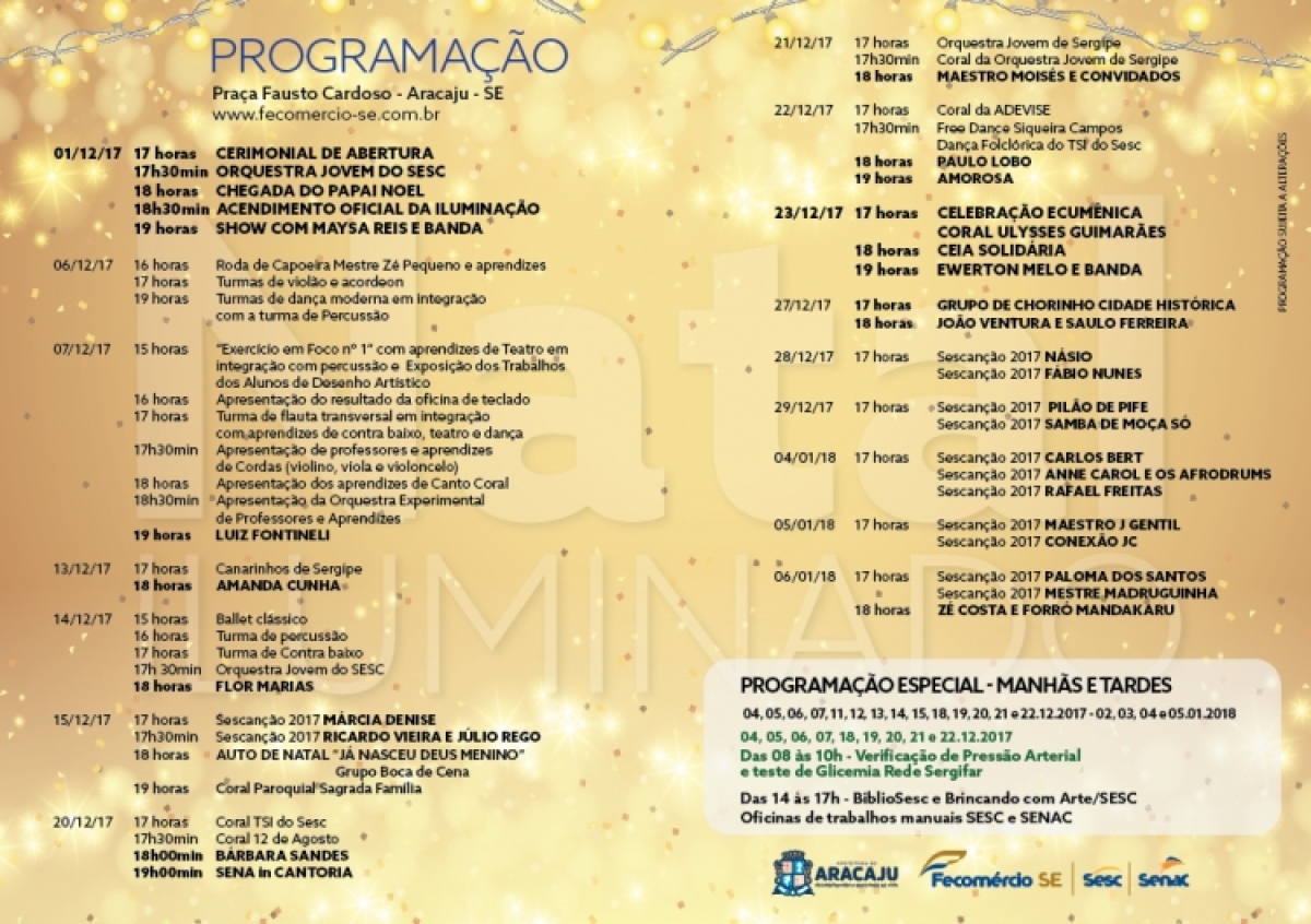 Programação do Natal Iluminado (Imagem: Divulgação/Fecomércio/SE)