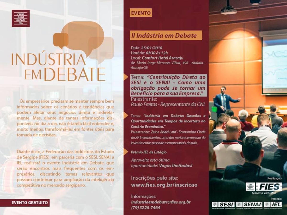 Fies/Sergipe promove segundo "Indústria em Debate" (Imagem: Divulgação/Assessoria Fies/SE)