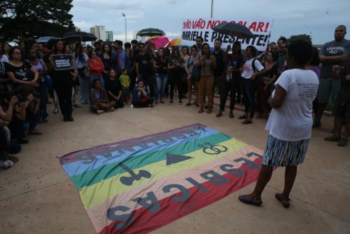 Em Brasília, manifestantes destacaram luta de Marielle Franco (Foto: Wilson Dias/Agência Brasil)
