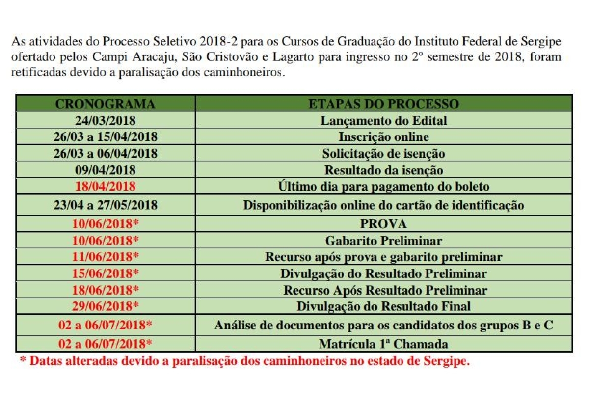 IFS: prova para cursos de graduação é adiada para o dia 10 de junho (Imagem: IFS)