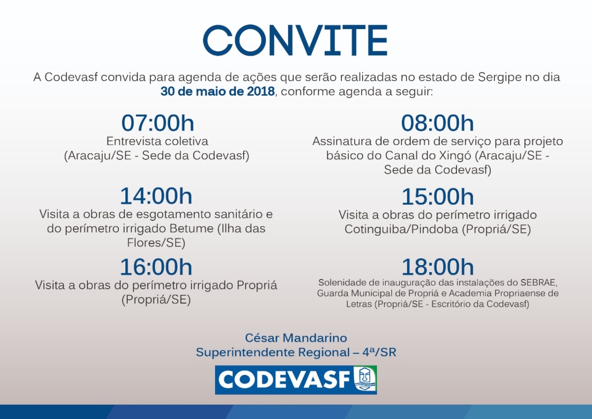 Presidente da Codevasf vem a Sergipe assinar ordem de serviço para projeto do Canal Xingó ao lado de André Moura (Imagem: Divulgação)