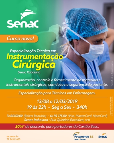 Senac Itabaiana lança curso para Instrumentador Cirúrgico (Imagem: Divulgação/ Senac/SE)