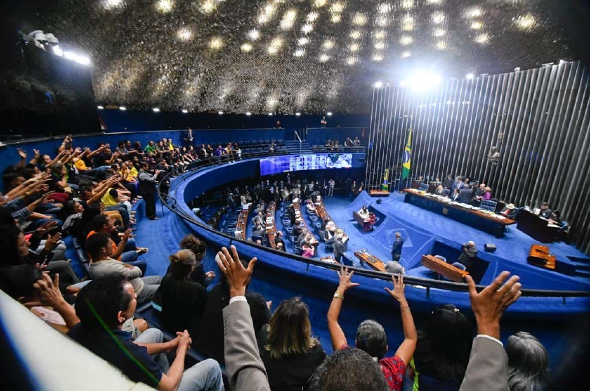 Agentes comunitários de saúde lotaram as galerias do Plenário durante a votação da matéria
(Foto: Marcos Oliveira/ Agência Senado)