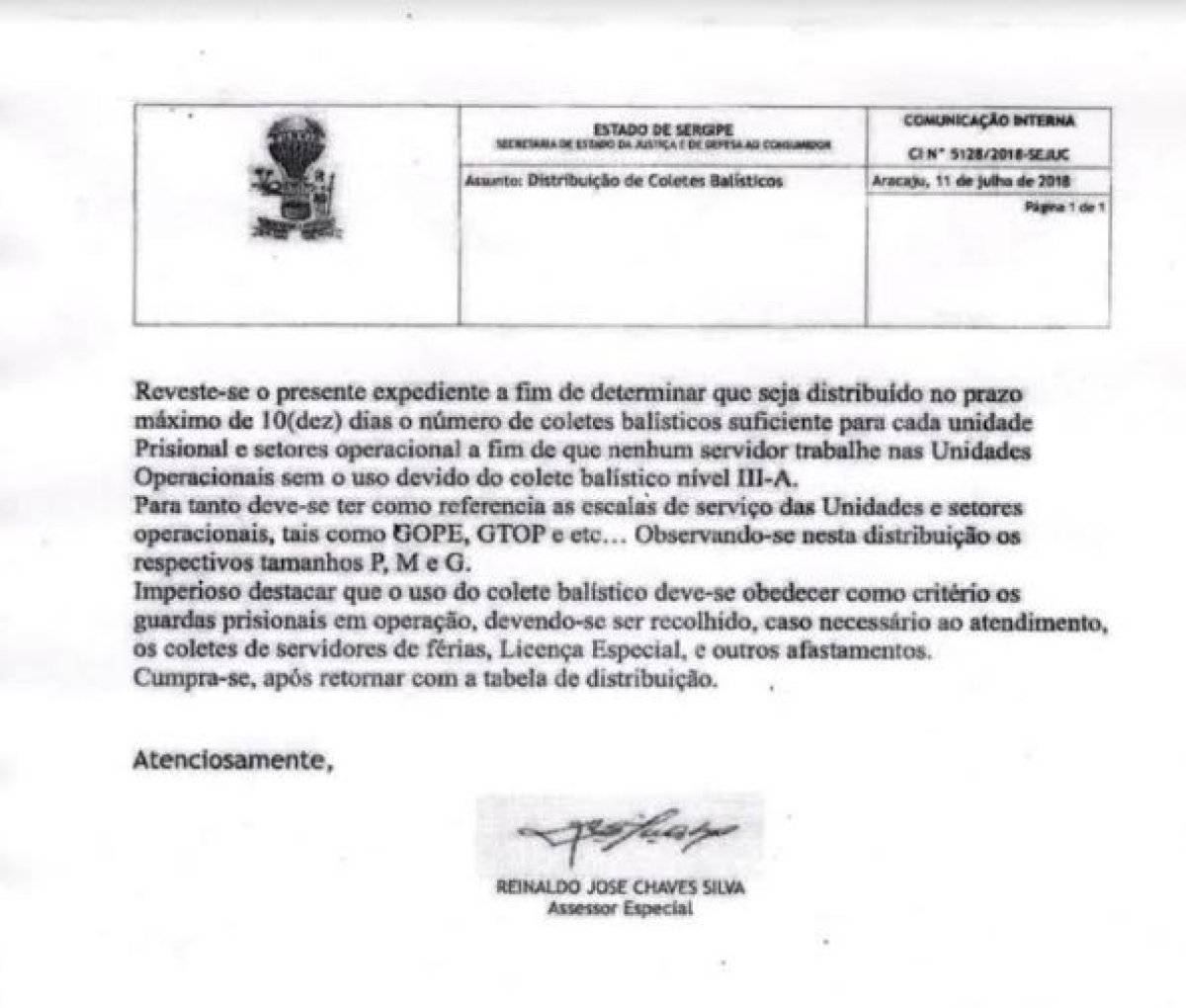 Nota de repúdiodo do Sindpen sobre o recolhimento dos coletes balísticos (Imagem: Assessoria Sindpen)