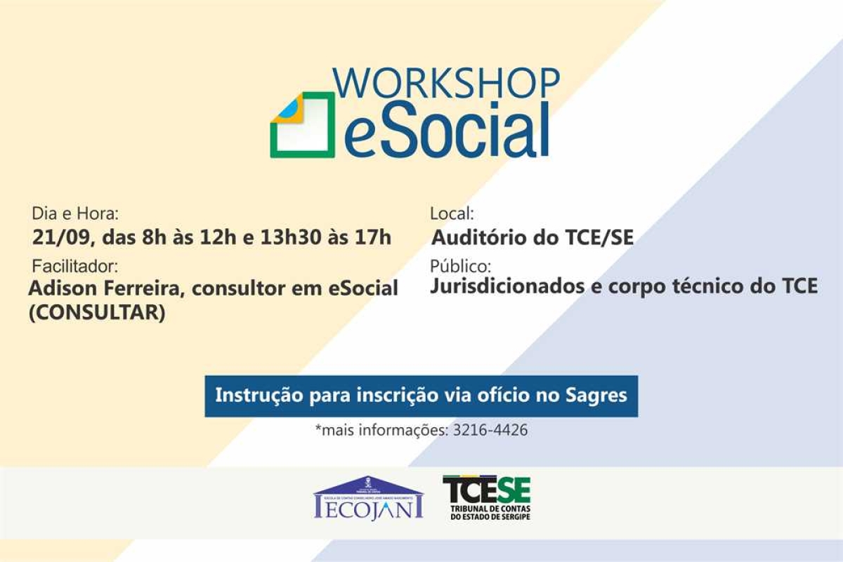 Tribunal de Contas de Sergipe abre inscrições para workshop sobre o eSocial (Imagem: Divulgação)