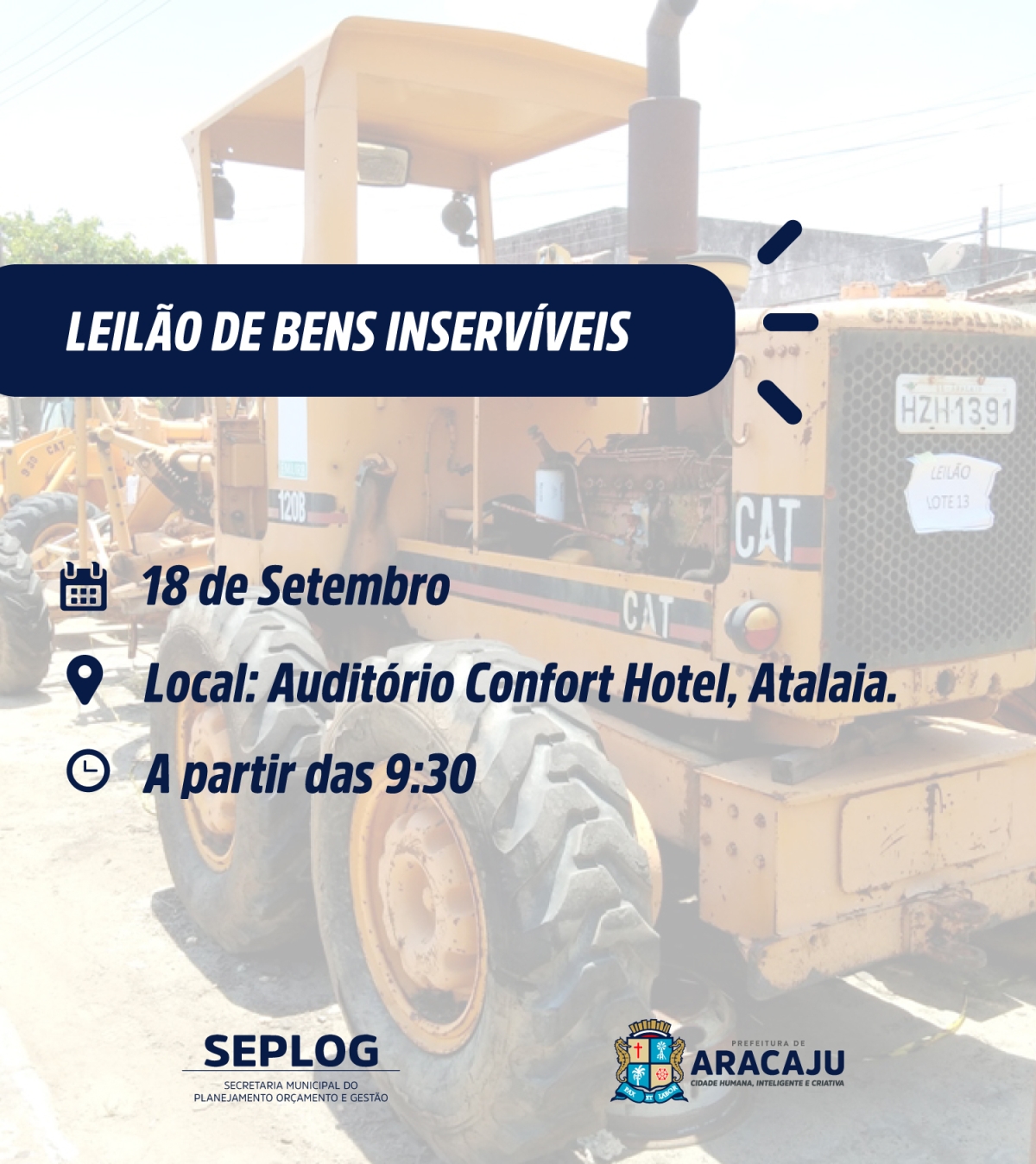 Prefeitura de Aracaju fará leilão de bens, veículos e máquinas no próximo dia 18/10 (Imagem: Divulgação/ Assessoria Seplog/SE)