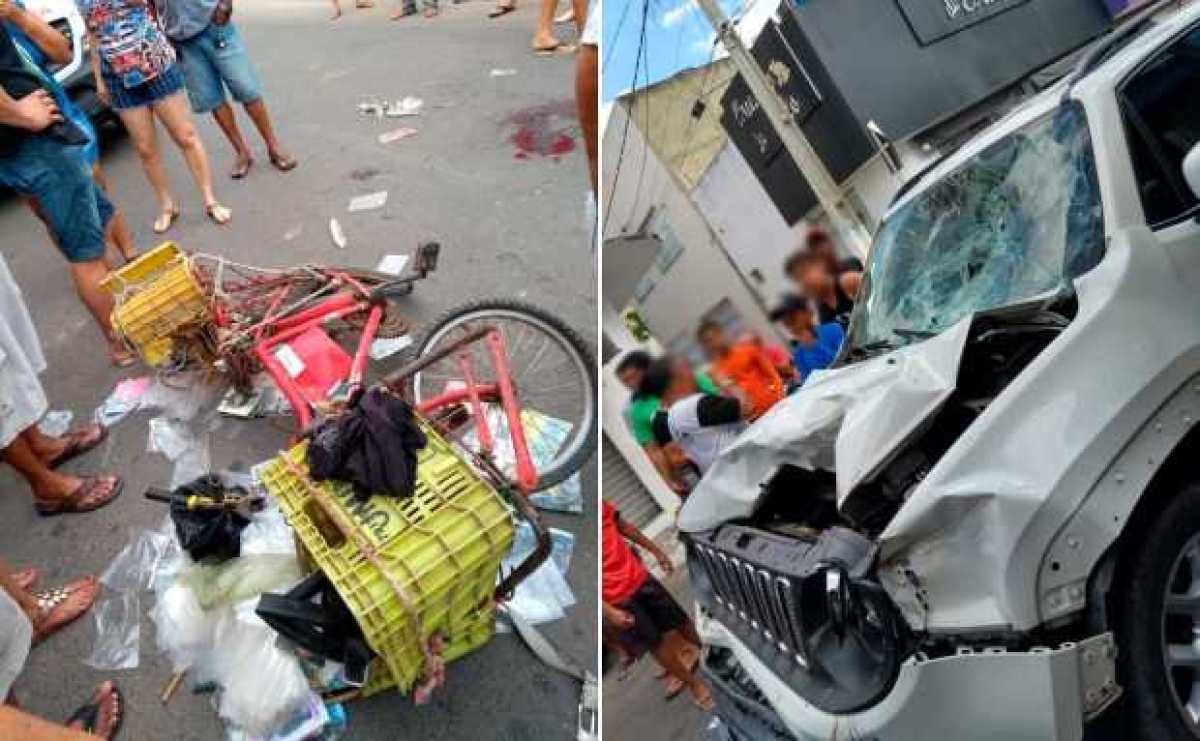 Ciclista é atropelado e arrastado por veículo no centro de Lagarto (Foto: Lagarto Como Eu Vejo)