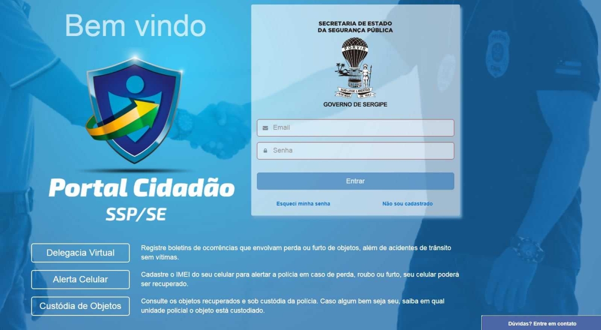 Sistema pode ser acessado no Portal Cidadão (Foto: Reprodução/ Site da Delegacia Virtual)