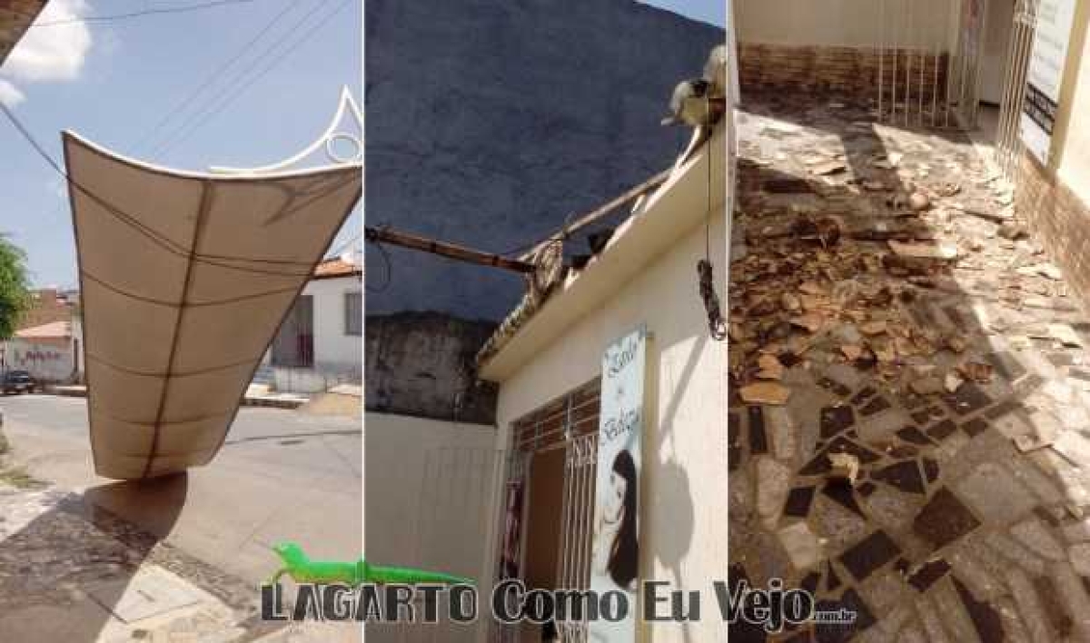 Vento forte arranca estrutura de metal, que é arremessada longe e atinge casa (Foto: Lagarto Como Eu Vejo)