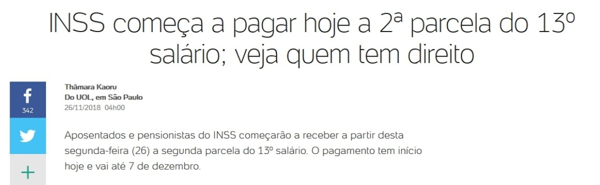 INSS começa a pagar hoje a 2ª parcela do 13º salário; veja quem tem direito (Imagem: Reprodução/ UOL)