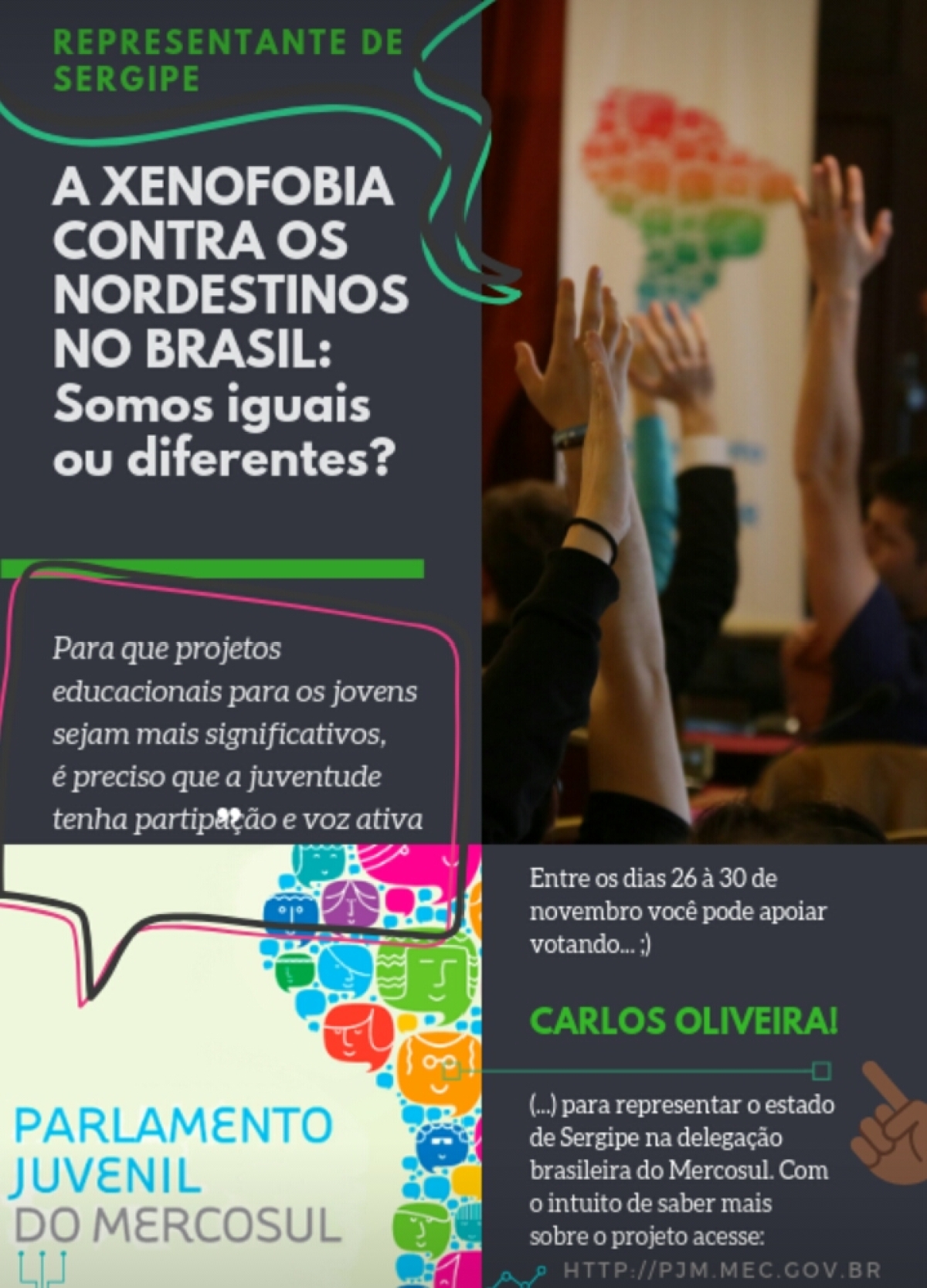 Aluno do Campus Lagarto concorre a uma vaga no Parlamento Juvenil do Mercosul (Imagem: Divulgação)