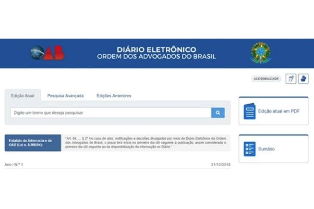 Entra em vigor o Diário Eletrônico da Ordem dos Advogados do Brasil (Imagem: Reprodução)