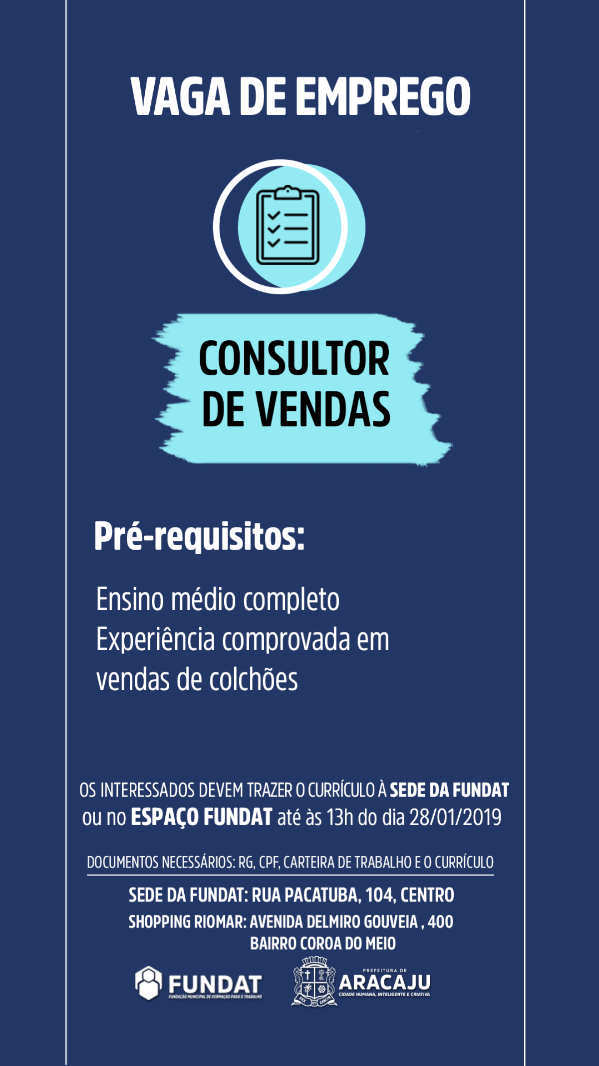 Fundat Aracaju está com vaga de emprego para consultor de vendas  (Imagem: Divulgação/ Fundat/Aracaju)