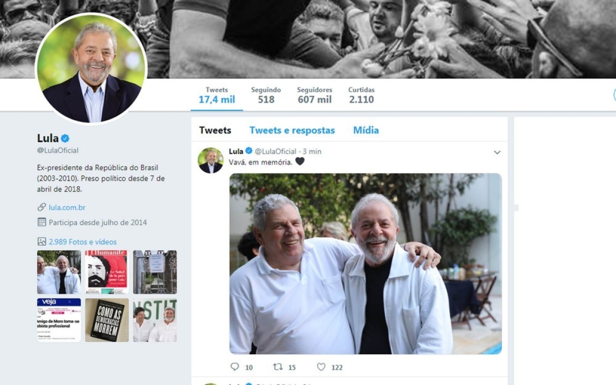 Justiça nega pedido de Lula para compareceu ao funeral do irmão (Foto: Twitter/ Lula)