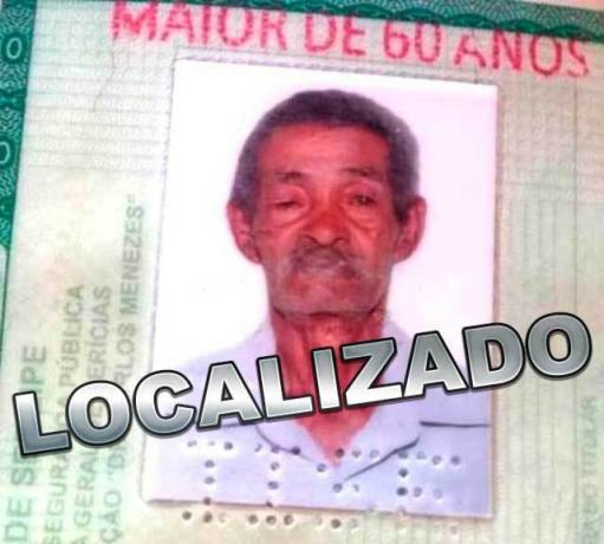 Idoso que estava desaparecido em Lagarto foi localizado em Boquim (Imagem: Reprodução)