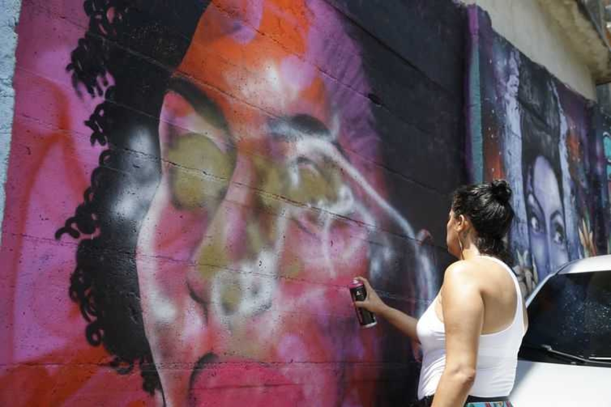 Grafite em homenagem a Marielle Franco na comunidade Tavares Bastos, zona sul do Rio (Foto: Tomaz Silva/ Agência Brasil)