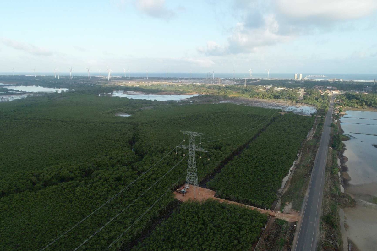 GE instala na usina termoelétrica sergipana uma das mais robustas linhas de transmissão de energia já produzida no Brasil (Foto: Via Agência UniCom)