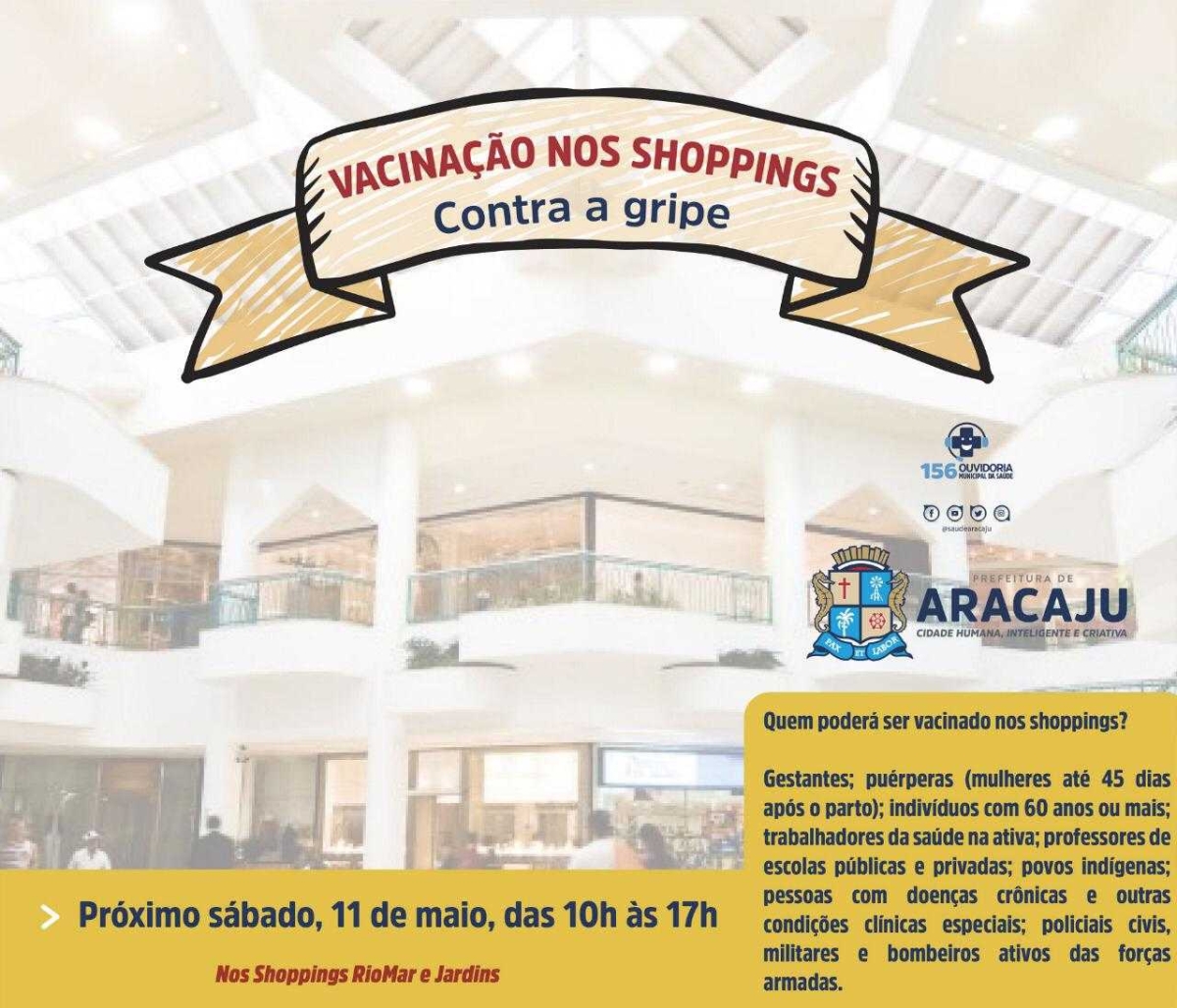 Prefeitura viabiliza Postos de vacinação contra a influenza nos Shoppings de Aracaju (Imagem: Divulgação/ SMS/Aracaju)