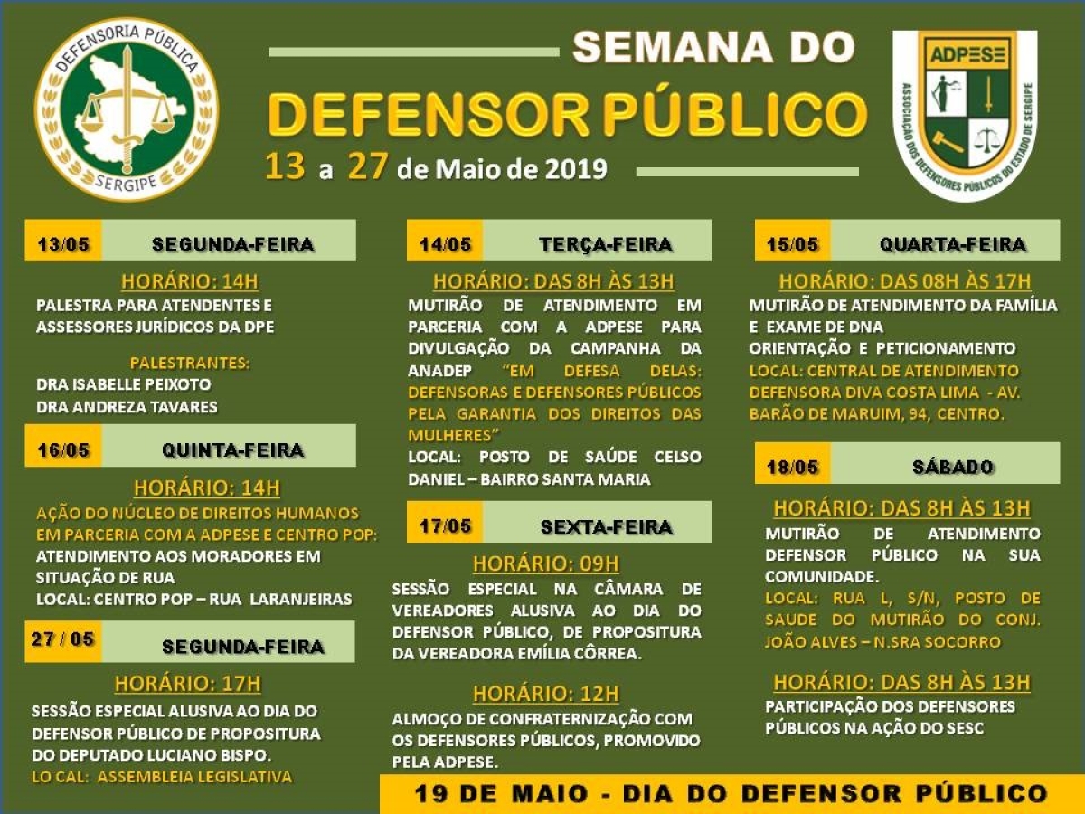 Defensoria Pública de Sergipe realiza Semana do Defensor Público com diversas ações (Imagem: DPE/SE)