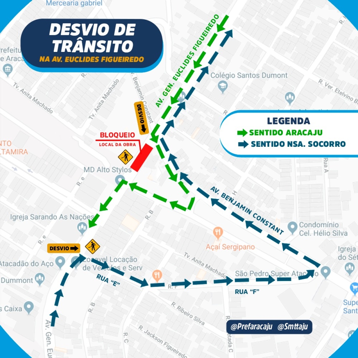 Obra na avenida Euclides Figueiredo avança e via terá ponto de bloqueio a partir de 5 de agosto (Imagem: SMTT/Aracaju)