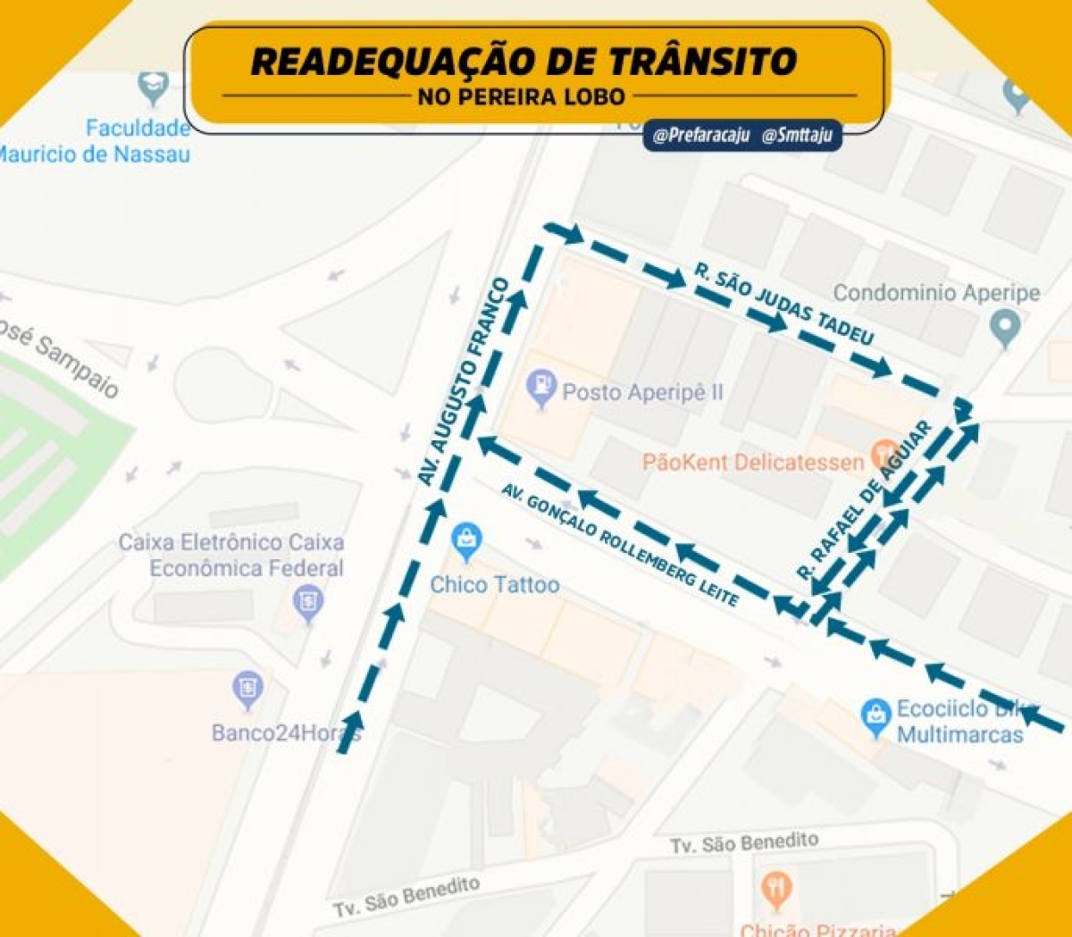 SMTT fará readequação de sentido na rua Rafael de Aguiar, no bairro Pereira Lobo (Imagem: SMTT/Aracaju)