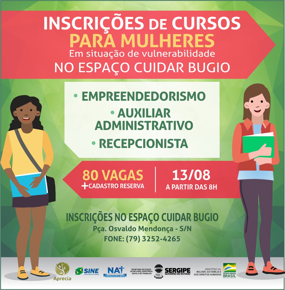 NAT e Instituto Aprecia abrem inscrições para 80 vagas em cursos para mulheres no Bugio (Imagem: Divulgação)