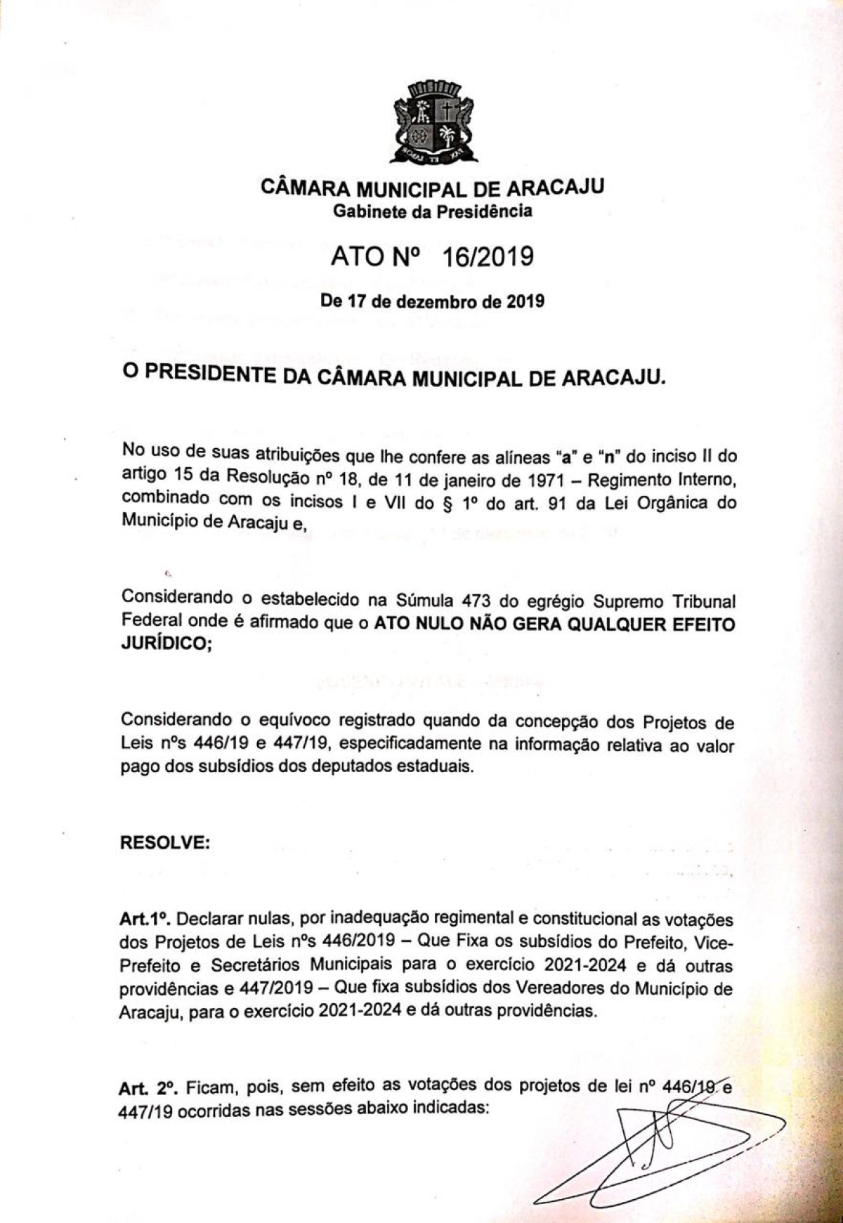 Ato n° 16/2019 (Imagem: Reprodução)
