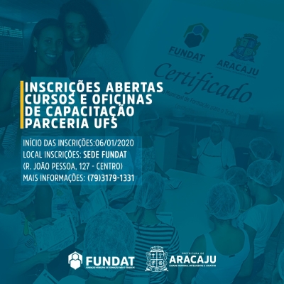Prefeitura abre inscrições para 155 vagas em cursos e oficinas de capacitação em parceria com a UFS (Imagem: Fundat/ Prefeitura de Aracaju)