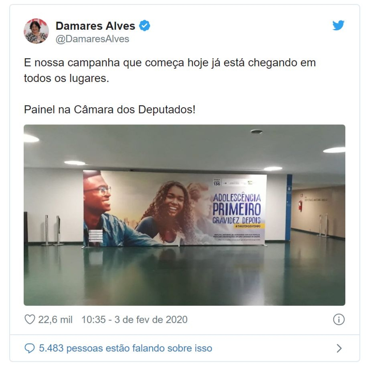 Governo lança campanha para reduzir gravidez na adolescência (Imagem: Reprodução/ Twitter/ @DamaresAlves)