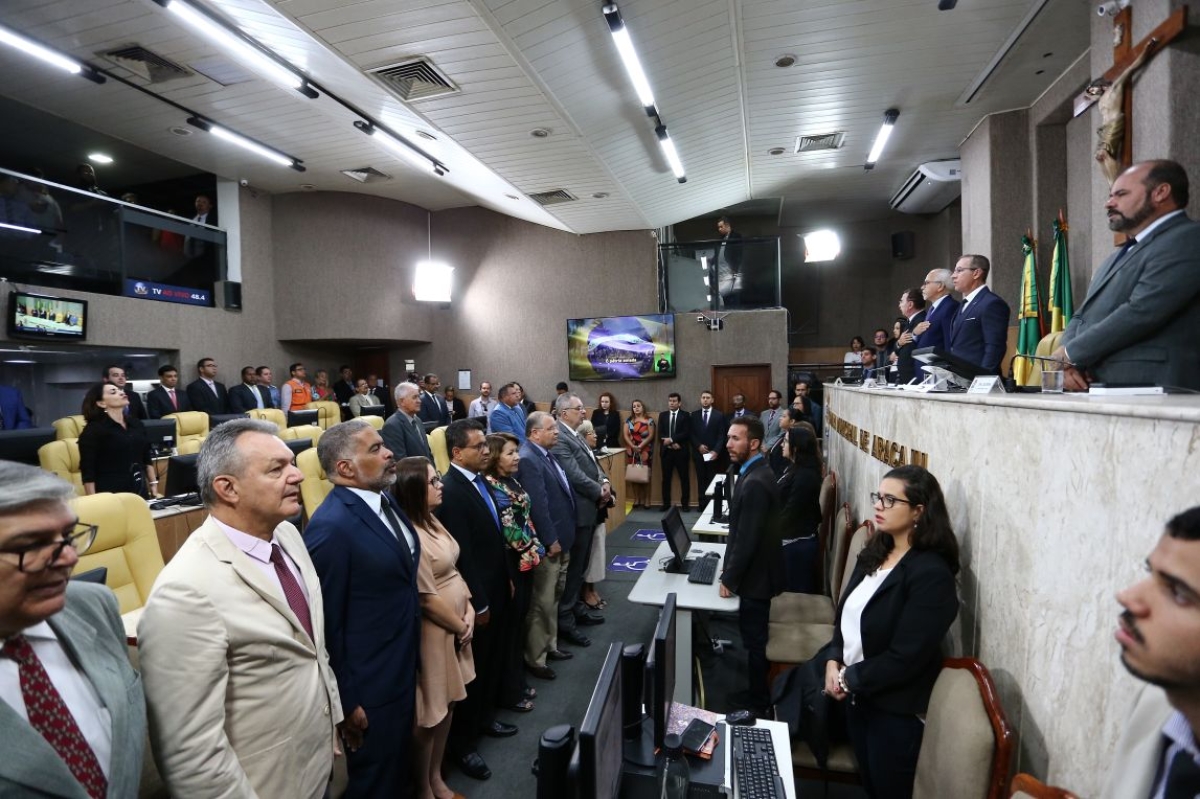Vereadores acompanham mensagem anual do prefeito na 1ª Sessão Ordinária de 2020 (Foto: César de Oliveira/ CMA)