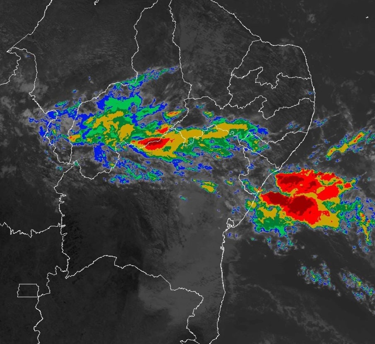 Massa vermelha representa chegada de nuvens carregadas no território sergipano (Imagem: Enviada por Overland Amaral/ Via Portal Infonet)