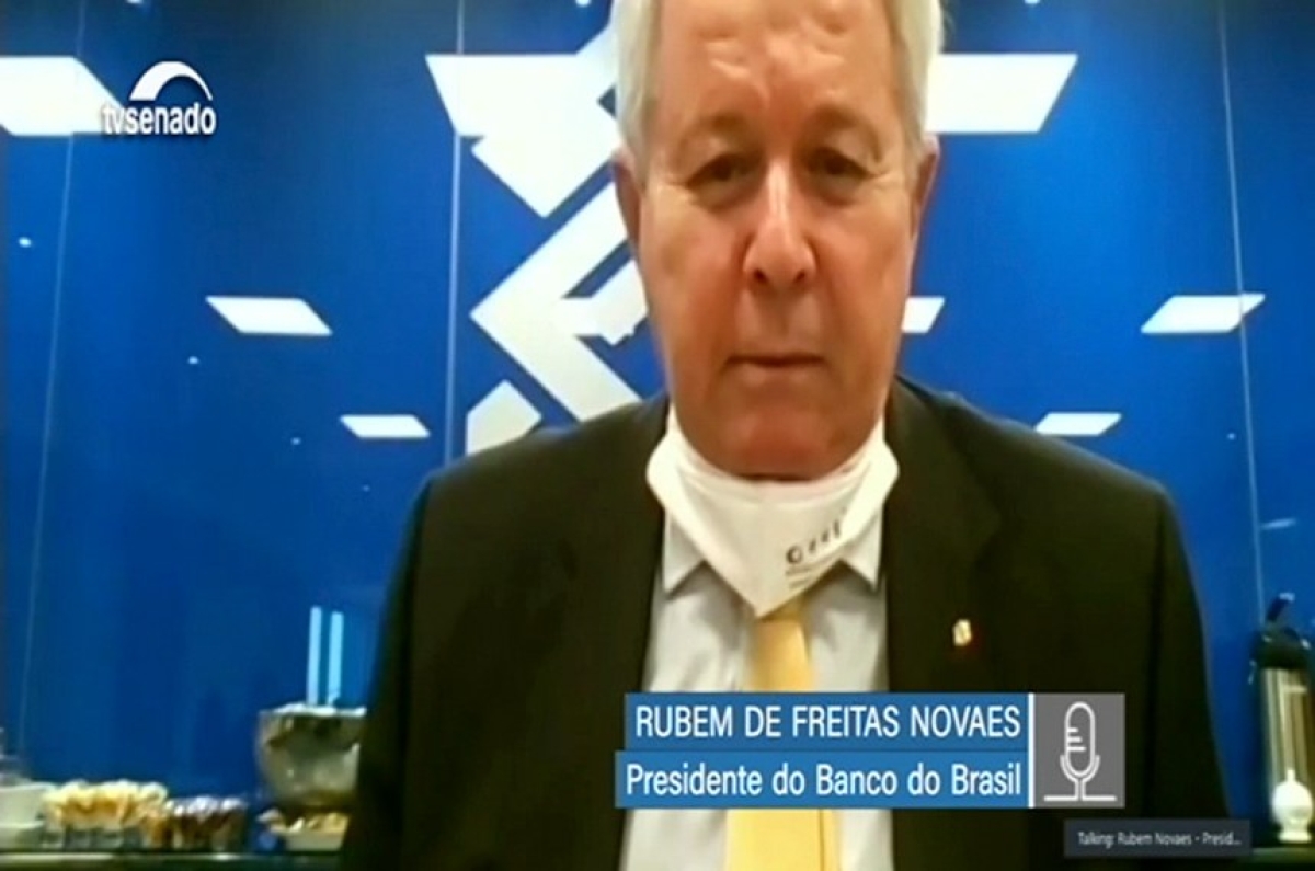 Rubem Novaes falou aos parlamentares sobre as medidas do banco na crise do coronavírus (Imagem: Reprodução de vídeo/ TV Senado)