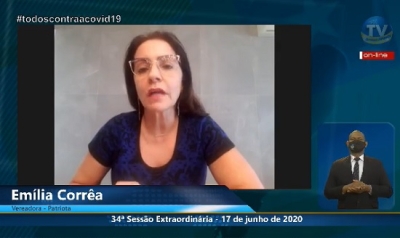 Vereadora Emília Corrêa é autora do projeto aprovado nesta quarta, 17 (Imagem: Reprodução de Sessão Online/ Portal Infonet) Vereadora Emília Corrêa é autora do projeto aprovado nesta quarta, 17 (Imagem: Reprodução de Sessão Online/ Portal Infonet)