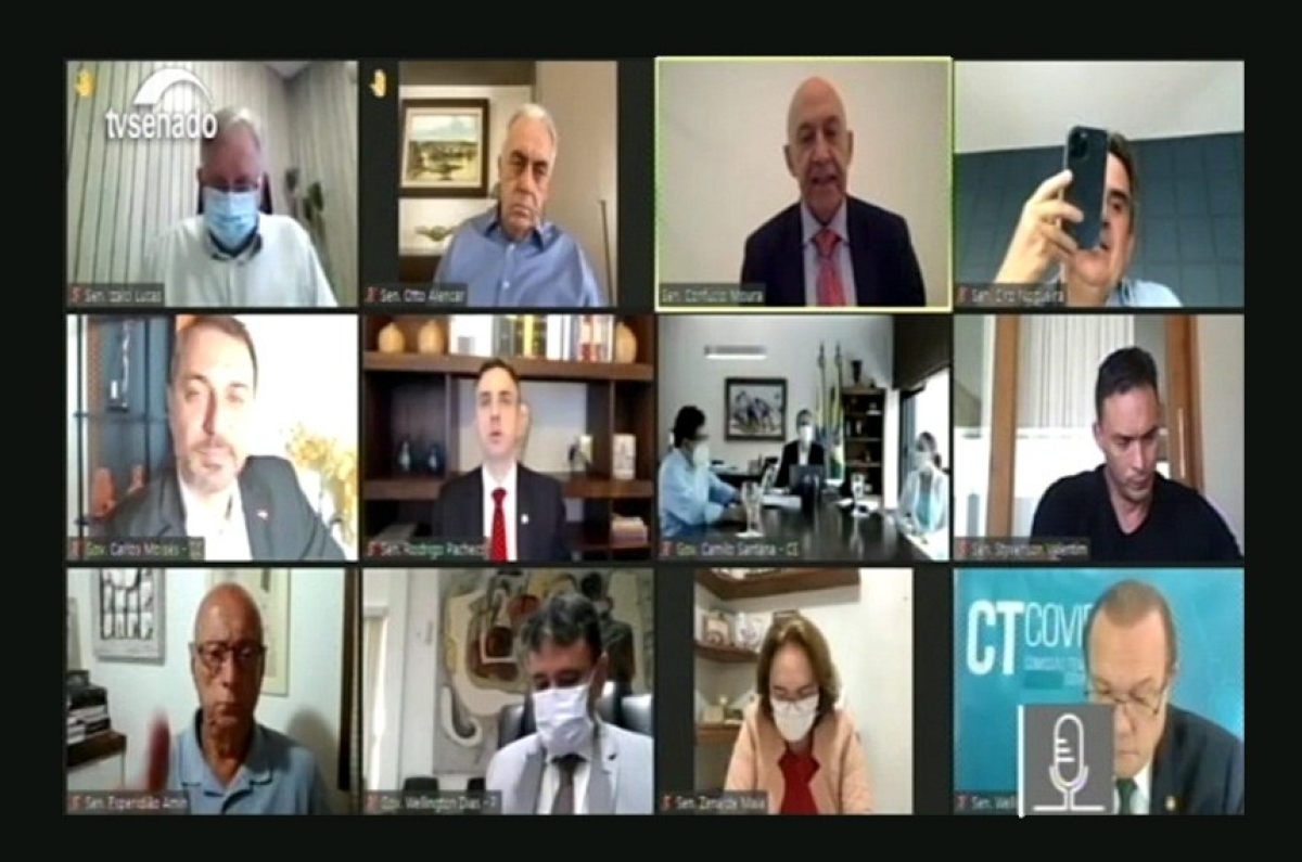 Reunidos na Comissão Temporária Covid-19, governadores cobram da União recursos para o enfrentamento da pandemia (Foto: Reprodução/ TV Senado)