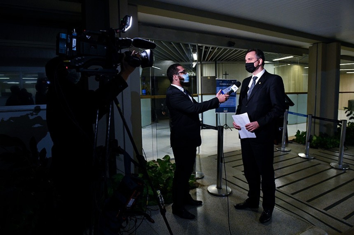 O presidente do Senado, Rodrigo Pacheco, em entrevista na noite desta terça-feira (Foto: Jefferson Rudy/ Agência Senado)