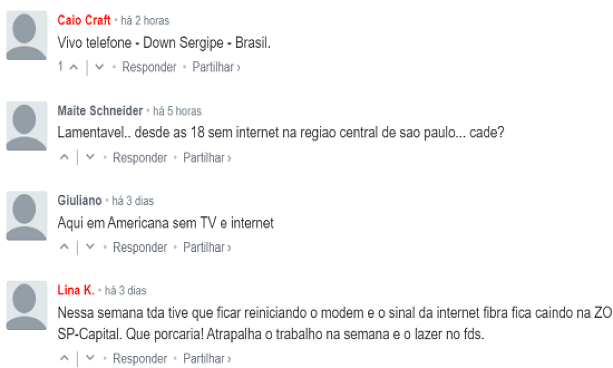 Problemas foram registrados desde segunda-feira, 14 (Imagem: Reprodução/ Site DownDetector)