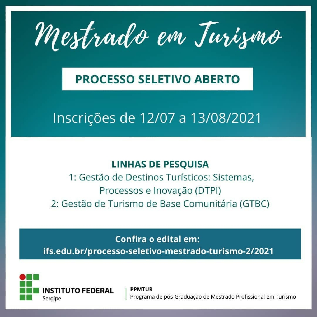 IFS oferta 14 vagas para Mestrado Profissional em Turismo (Imagem: Divulgação/ IFS)