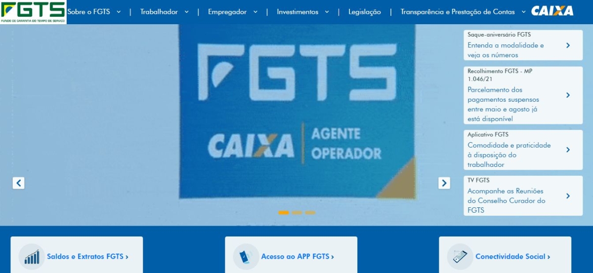 CAIXA lança novo site do FGTS (Imagem: Reprodução/ https://www.fgts.gov.br/Pages/default.aspx)