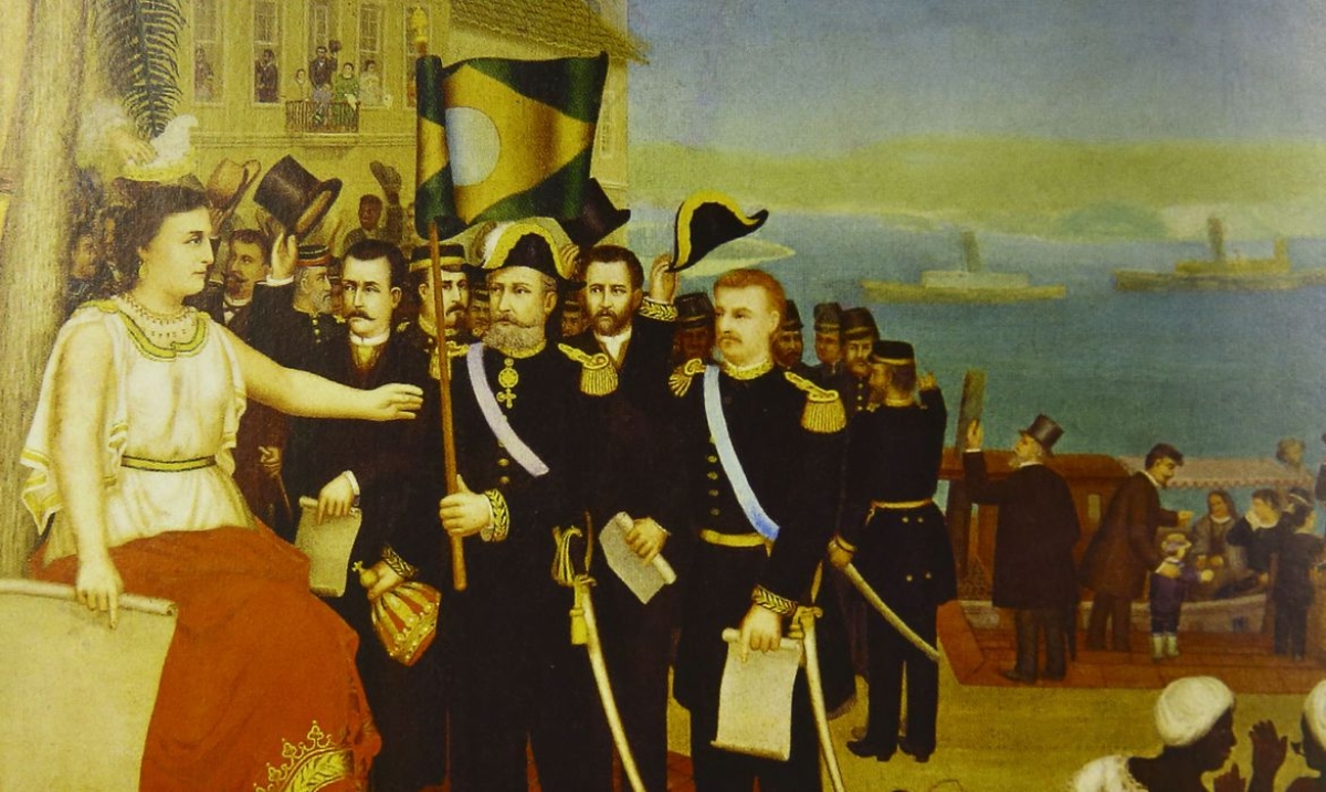 Alegoria à  Proclamação da República e à partida da família real (Imagem: Acervo/ Fundação Maria Luiza e Oscar Americano)