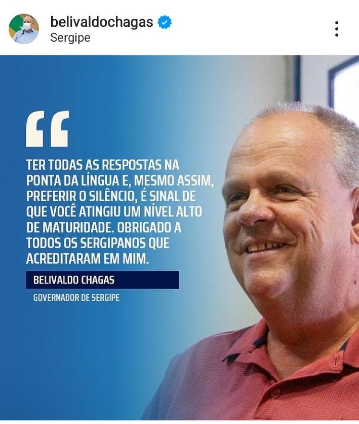 Belivaldo comenta decisão do TSE (Foto: Instagram/ Belivaldo Chagas)