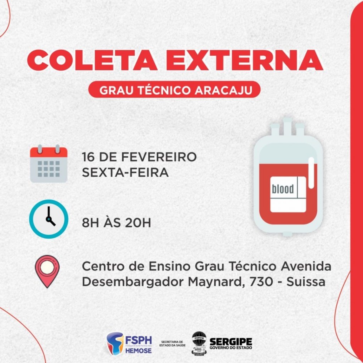 Hemose realiza coleta externa de sangue na escola Grau Técnico (Imagem: Divulgação/ SES/SE)