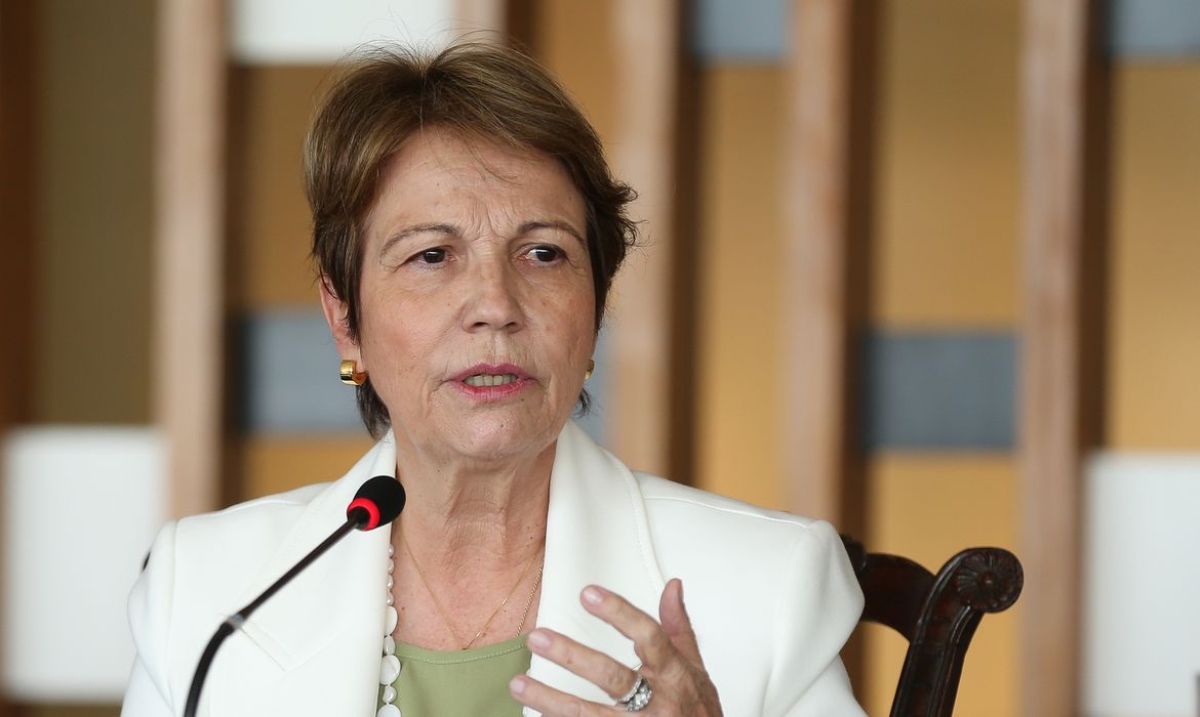 A ministra  da Agricultura, Pecuária e Abastecimento, Tereza Cristina, durante  entrevista coletiva, na Sala dos Tratados do Palácio Itamaraty, sobre os resultados da participação brasileira na COP26 (Foto: José Cruz/ Agência Brasil)