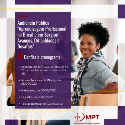 Aprendizagem profissional é tema de audiência pública (Imagem: Divulgação/ MPT/SE)