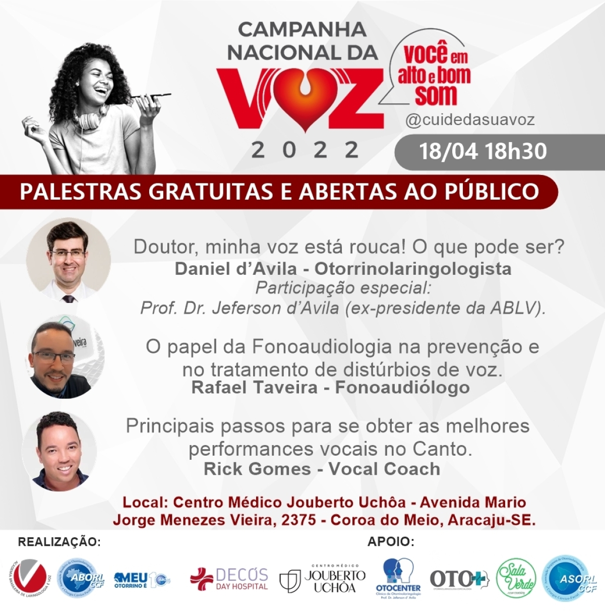 Campanha Nacional da Voz 2022 terá palestra gratuita e aberta ao público em Aracaju (Imagem: Divulgação)