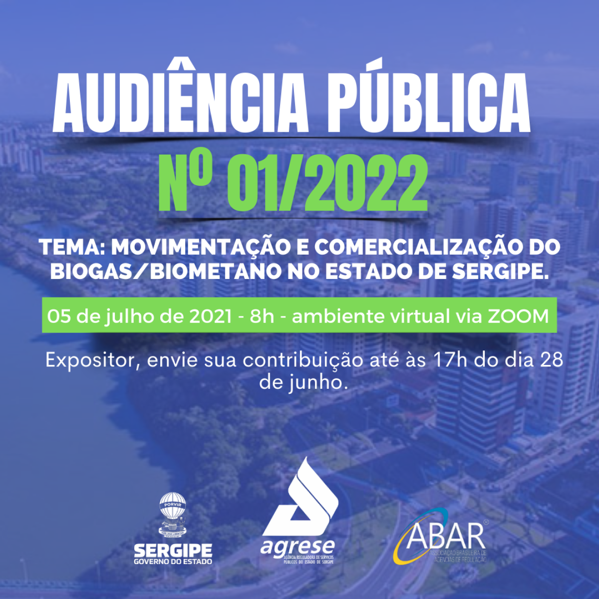 Agrese inicia inscrições para Audiência Pública nº 01/2022 referente a comercialização do Biogas/Biometano em Sergipe - Imagem: Agrese