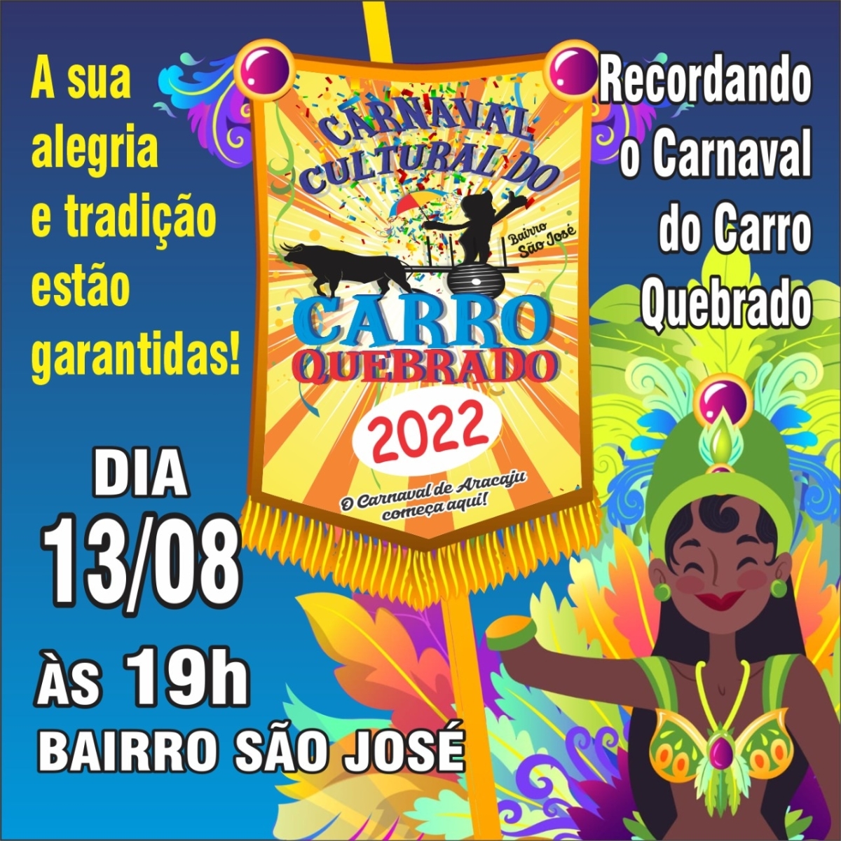 Carnaval do Carro Quebrado acontece em 13 de agosto - Imagem: Divulgação | Júnior Pinheiro